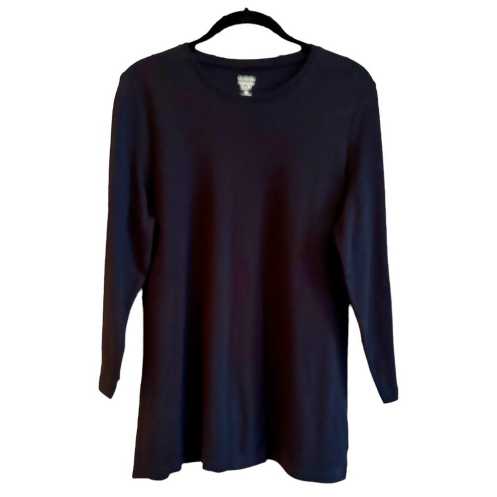 KIM ROGERS, PERFECTLY SOFT, WOMENS, BLACK, ROUND NECK, 3/4 SLEEVE, TUNIC. SIZE M